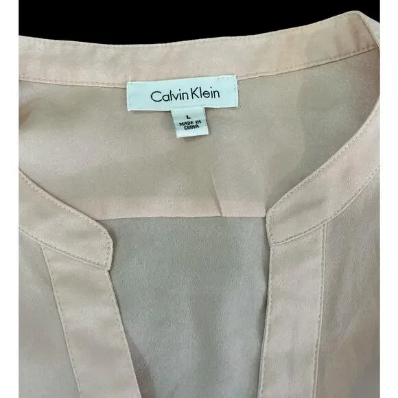 Calvin Klein Zip Pocket Utility Blouse Top Blush Pink Work Business Size Large - Picture 6 of 10